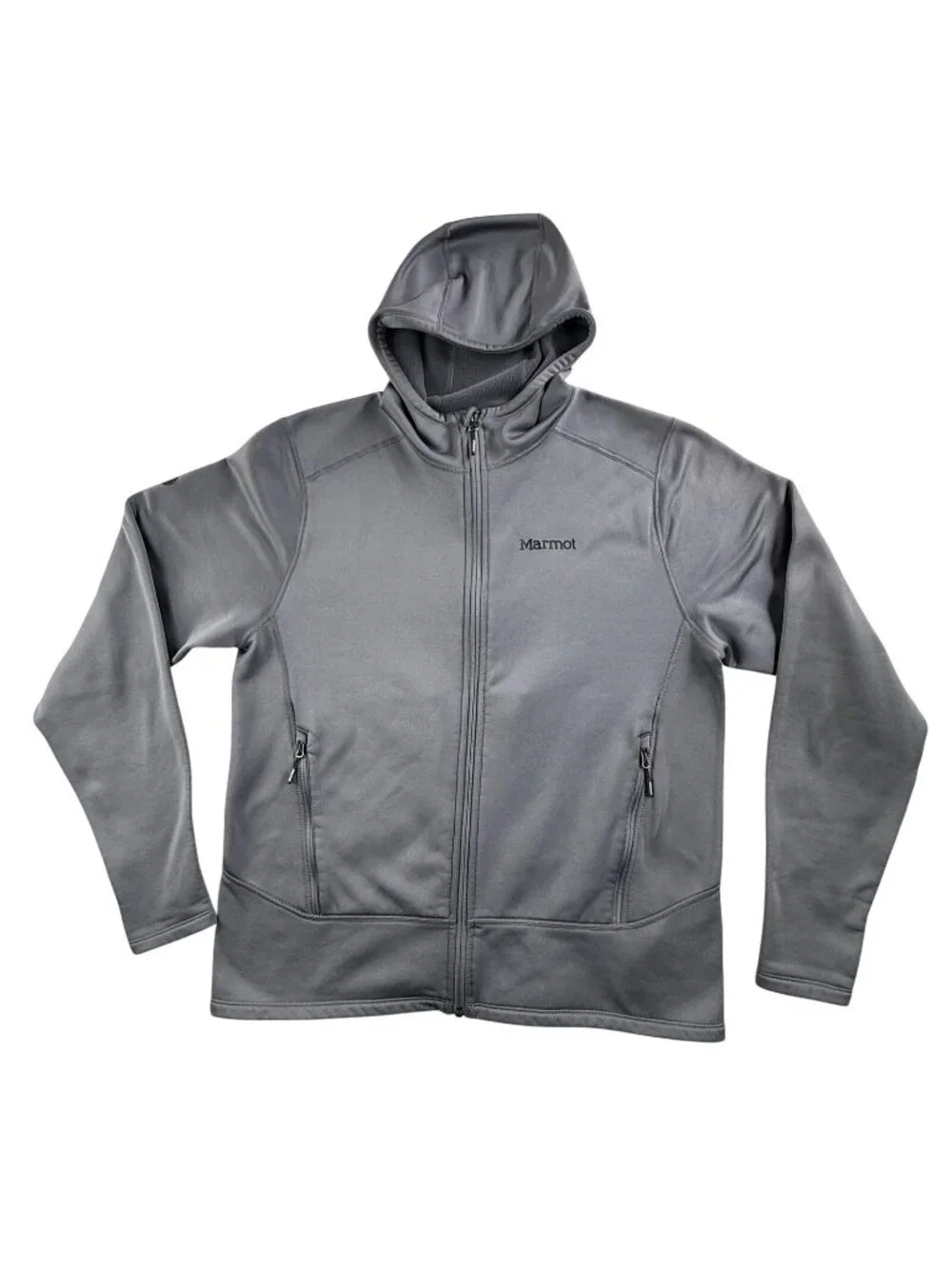 Marmot Polartec Jacket Mens Large Gray Hooded Softshell Fleece Full Zip Hiking